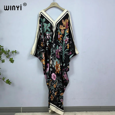 2023 Print Caftans for Women NEW fashion Beachwear WINYI Maxi robes beach V-neck Bohemian long dress Middle East Casual kaftan