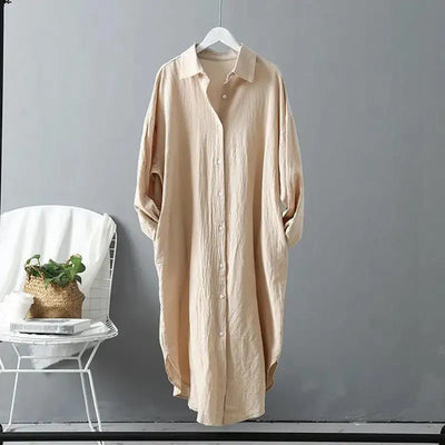 Fashion Long Sleeve Cotton Linen Midi Dress Women 2024 Fall Loose Casual Comfortable White Buttons Dresses For Women Robe Femme