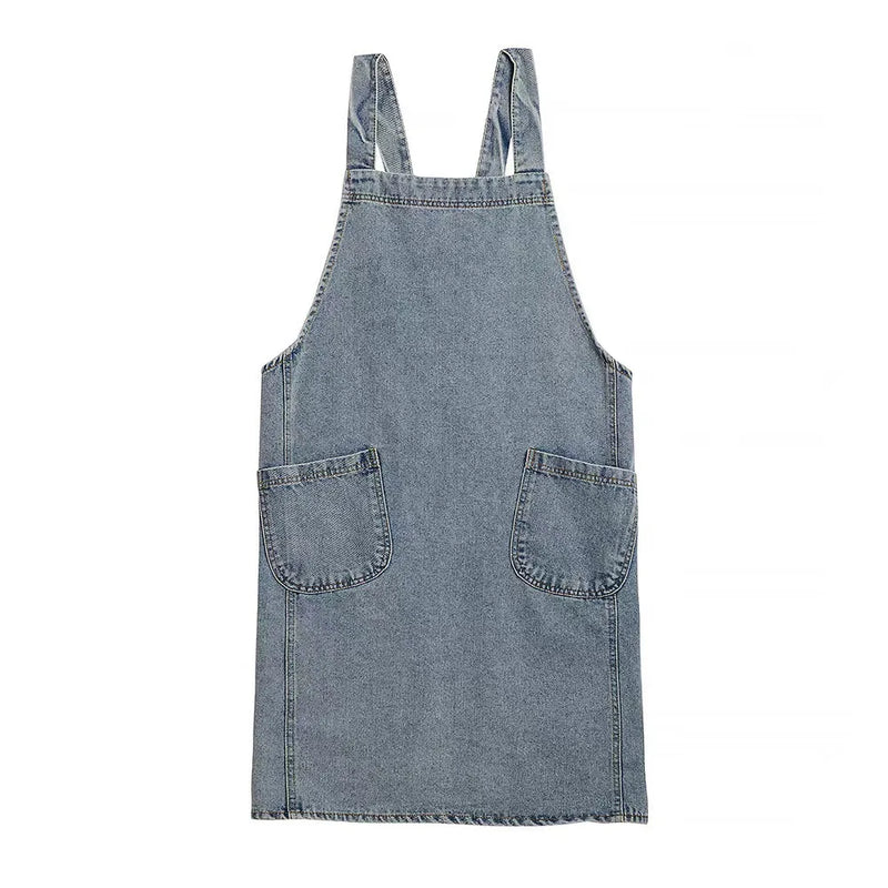 Ladies Korean Denim Apron for Women Cotton Fabric Garden Kitchen Baking Cooking Aprons Household Cleaning Accessories Dress