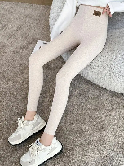 Grey Cotton Bottom Pants Women High Waist Tight Printing Slim Outer Wear Large Size Autumn Pants Soft