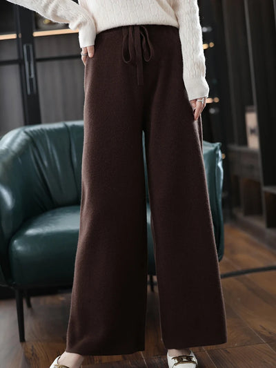 2023 New Woman's Pants Cashmere Trousers Casual Loose Wild Wool Pants Autumn And Winter Knitted Elastic Warm Daks Slack Britches