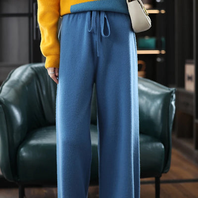 2023 New Woman's Pants Cashmere Trousers Casual Loose Wild Wool Pants Autumn And Winter Knitted Elastic Warm Daks Slack Britches