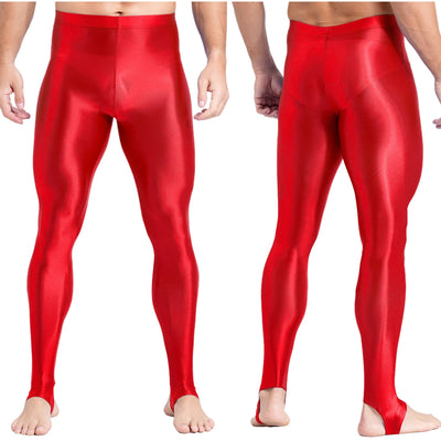 Mens Glossy Sports Pants Stirrup Leggings High Waist Elastic Waist Tights Gym Workout Pants Tummy Control Yoga Fitness Pants