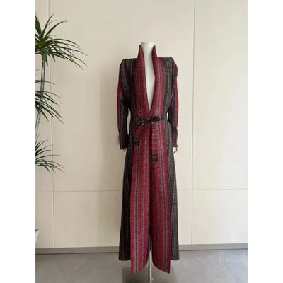 Miyake Pleated Print Foldable Collar Long Sleeved Trench Coat for Women 2024 New Winter Original Designer Fashion Cardigan Dress