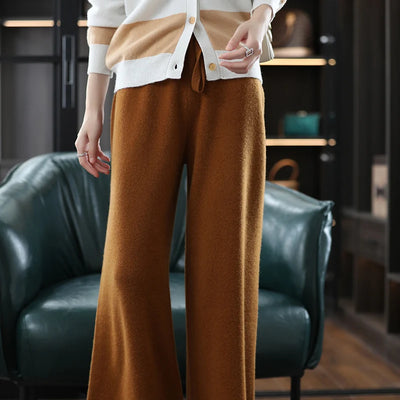 2023 New Woman's Pants Cashmere Trousers Casual Loose Wild Wool Pants Autumn And Winter Knitted Elastic Warm Daks Slack Britches