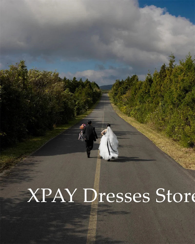 XPAY Princess A Line Tiered Wedding Dresses Korea Photo shoot Spaghetti Straps Layered Bridal Gowns Corset Back Customized