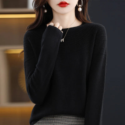 100% Merino Wool Seamless Cashmere Sweater Women's O-Neck Hoodie Autumn/Winter New Knitted Sexy Hollow Wool Sweater NJR1107