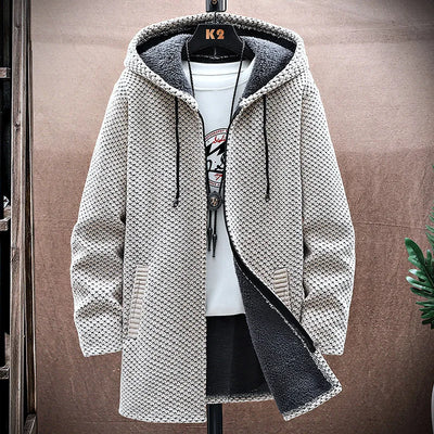 Men's Cardigan Cashmere Long Coat Sweaters with Hoods Autumn Winter New Fleece Warm Solid SweaterCoat Windbreaker Men Clothing