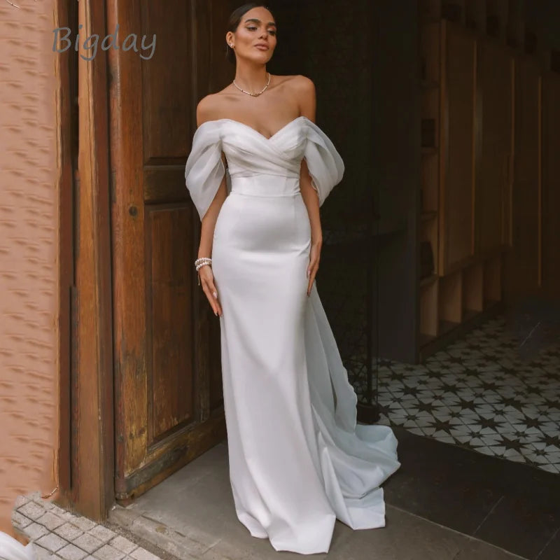 Elegant Sweetheart Mermaid Wedding Dress Women White Off The Shoulder Open Back Bridal Gown Train Vestidos De Novia Customized