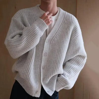 Winter Fall Men Cardigan Sweater Thick Single-breasted V Neck Buttons Knitted  Sweater Coat Solid Color Elastic Casual Sweater