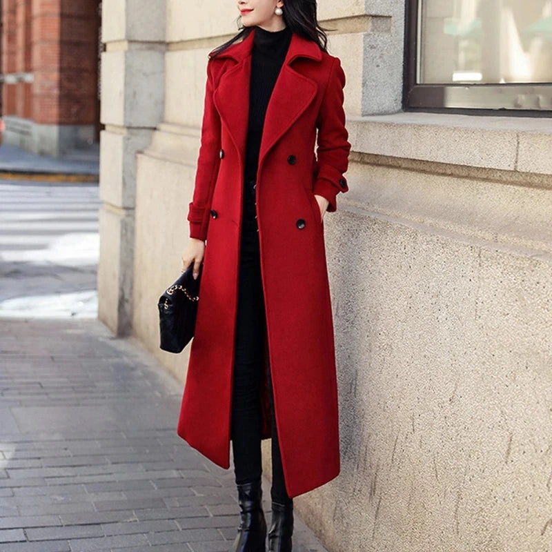 Women‘s Coat Winter Korean Fashion Long Coated Thickened Woolen Winter Coat for Women Black Coat Harajuku