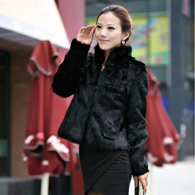 2025 New Genuine Rabbit Fur Coat Women Full Pelt Real Rabbit Fur Jacket Winter Fur Overcoat Customized Big Size Mandarin Collar