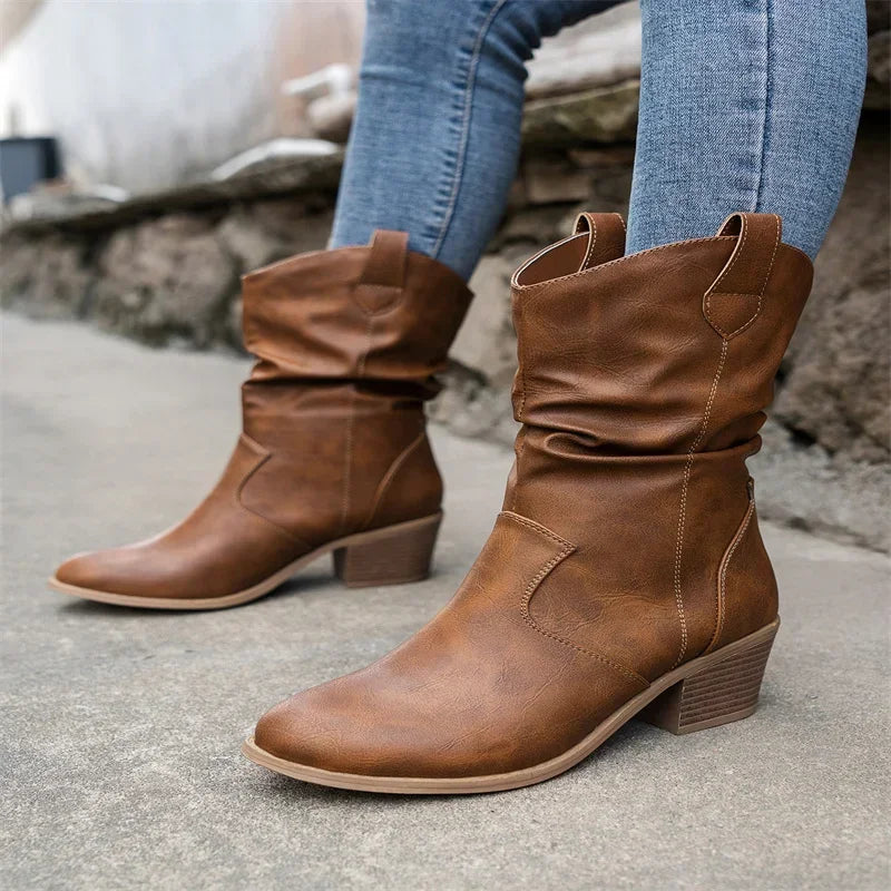 Female Western Boots Cowboy Boots Women  Women Ankle Boots Pu Leather Shoes Autumn Boots Women Booties Lady Plus Size 42