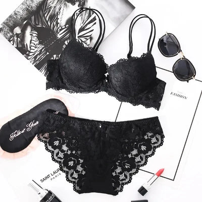 Japanese Style Lingerie Set Comfort Underwear Lace Thin Screw Thread Push Up Bra Set beauty back Big Size Women Bra Panties Set