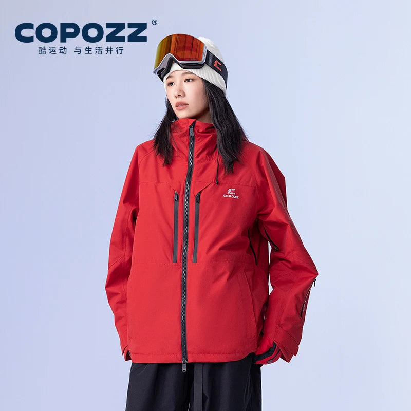 COPOZZ Thicken 3L Ski Jacket Men Women Windproof Waterproof Winter Ski Coat Ski Wear Solid Color Hooded Warm Snowboard Ski Suit