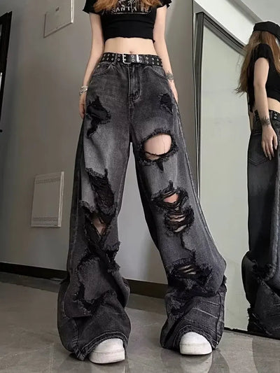 Niche Design Jeans, High Street Heavy Industry Wide Leg Pants, High-end Floor Length Pants, Trendy Brand Women's Jeans