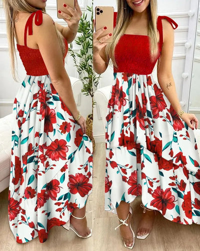 Summer Women's 2022 new irregular strapless halter sleeveless long dress Sling Patchwork Print Irregular Tube Top Dress