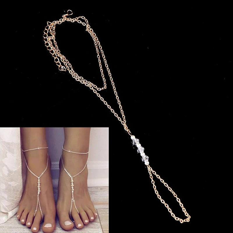 2025 Fashion Pearl Anklet Women Ankle Bracelet Beach Imitation Pearl Barefoot Sandal Anklet Chain Foot Jewelry
