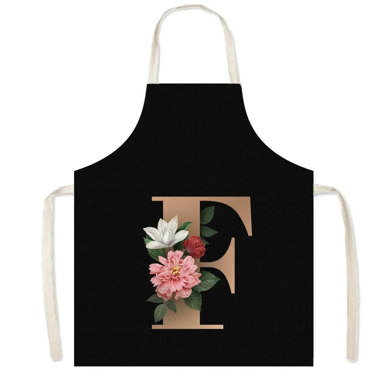 26 Initials Flower Print Kitchen Apron A-Z Letter Women Cooking Aprons BBQ Chef Waiter Home Baking Cleaning Tool Pinafore