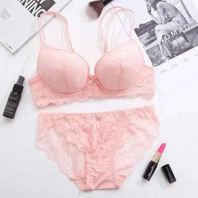 Japanese Style Lingerie Set Comfort Underwear Lace Thin Screw Thread Push Up Bra Set beauty back Big Size Women Bra Panties Set