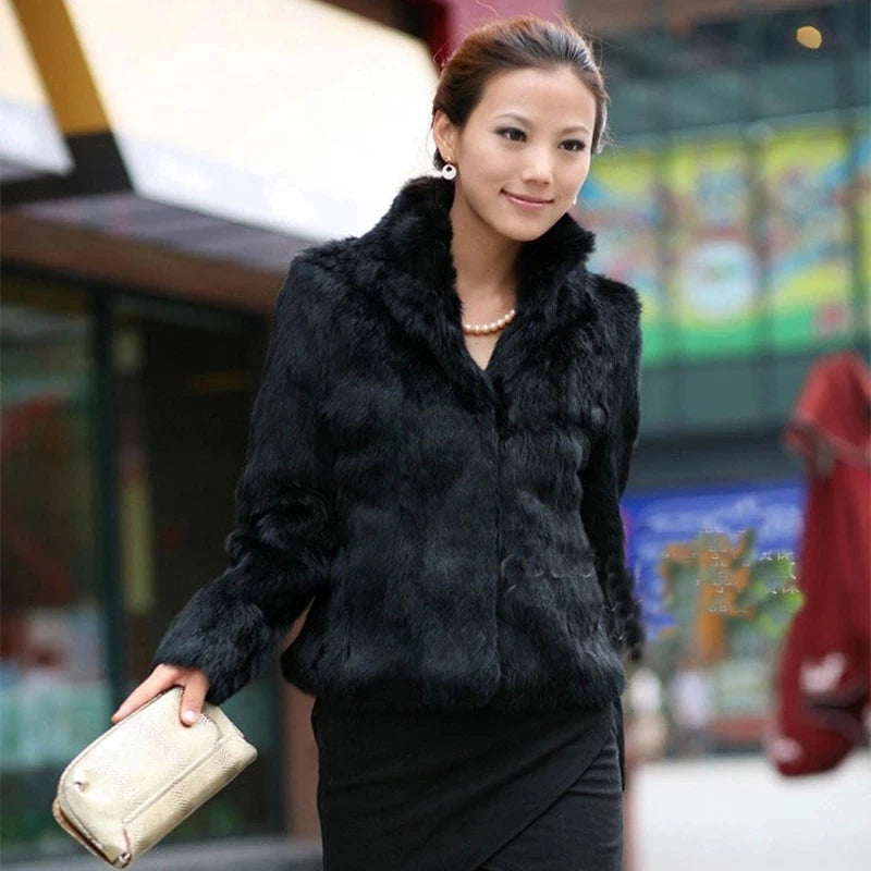 2025 New Genuine Rabbit Fur Coat Women Full Pelt Real Rabbit Fur Jacket Winter Fur Overcoat Customized Big Size Mandarin Collar