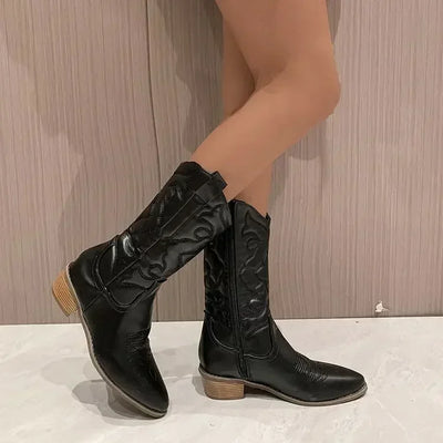 Gold High Women's Boots  Winter Women Fashion Western Cowgirls Snow Women Boots Fashion Cowboy Leather Women 2025 New 장화