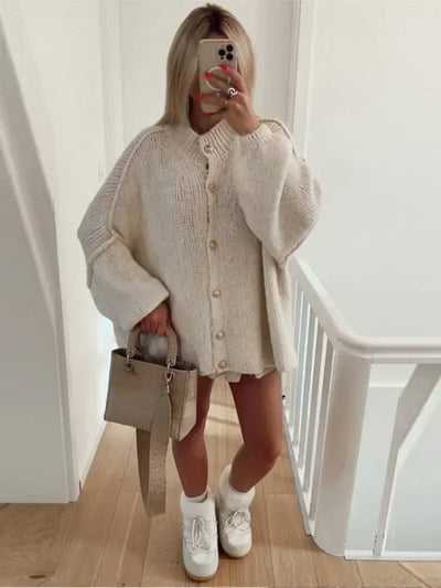 Casual Cardigan Women Sweater Loose Single Breasted O-neck Fashion Sweaters 2024 Autumn Office Female All-match Top Coat