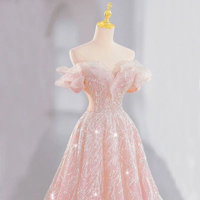 DongCMY Dreamy Pink On The Run Princess Evening Dress Female High-end Engagement Dress Elegant Wedding Party Dress For Women