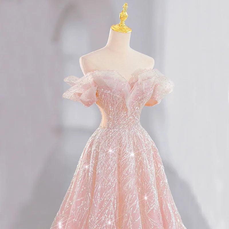 DongCMY Dreamy Pink On The Run Princess Evening Dress Female High-end Engagement Dress Elegant Wedding Party Dress For Women