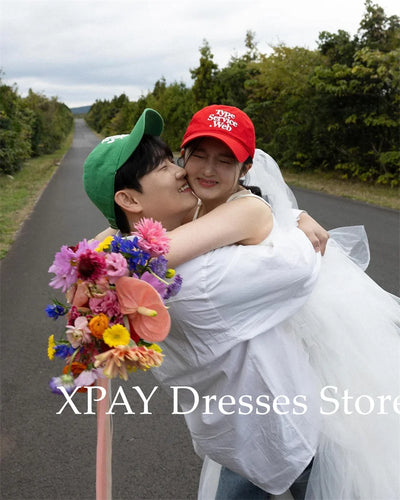 XPAY Princess A Line Tiered Wedding Dresses Korea Photo shoot Spaghetti Straps Layered Bridal Gowns Corset Back Customized