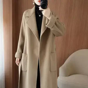 100% Pure Wool Double-Sided Cashmere Coat Women Winter New Mid-Length Loose Fashion Pockets Woolen Jacket Female Overcoat B551