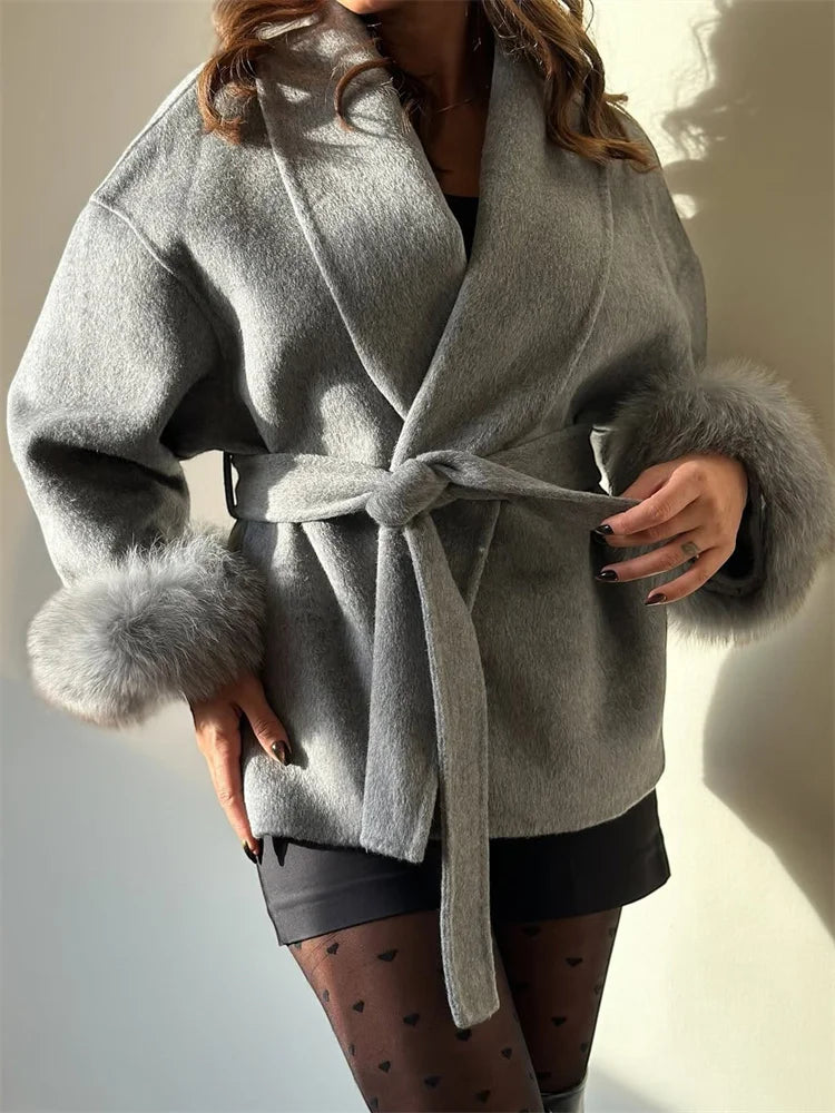 Tossy Fox Fur Wool Overcoat Women&