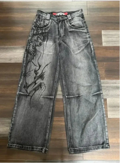 Highquality New Explosion Jeans Female Y2K American Harajuku Retro Washed Loose Street Casual High Waist Pants for Men and Women