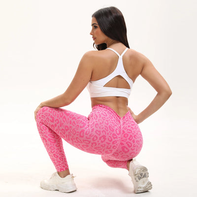 Fitness Leopard Print Leggings For Women High-waisted V-shaped Yoga Pants Abdominal control Soft opaque workout pants