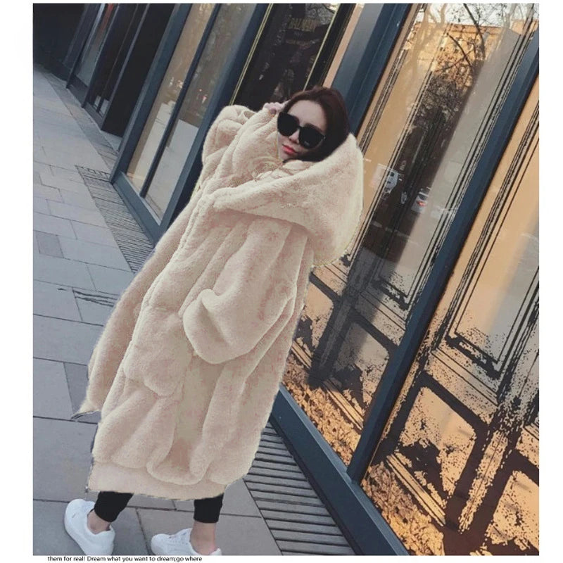 Oversized Winter Faux Fur Coat Women Parka Long Warm Faux Fur Jacket Coats Hoodies Loose Winter Coat Outwear Casaco Feminino