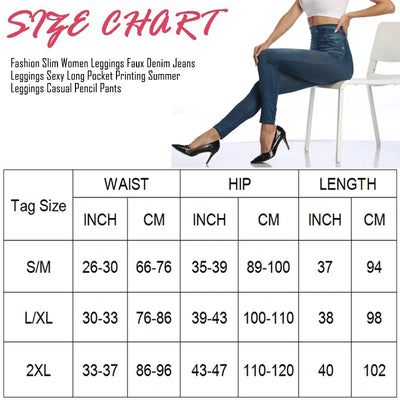 High Waist Faux Denim Print Leggings Women Sexy Skinny Pencil Pants Tummy Control Seamless Shapewear Trousers No Pocket