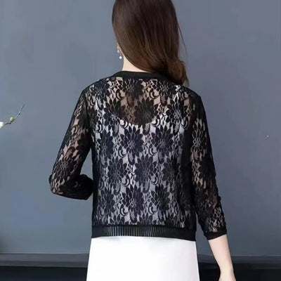 Fashionable Women Summer Lace Cardigan  Sheer M to 4XL Women Short Lace Cardigan  Ladies Summer Top Cover Up