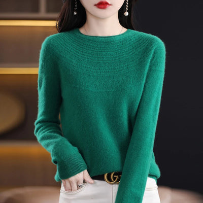 100% Merino Wool Seamless Cashmere Sweater Women's O-Neck Hoodie Autumn/Winter New Knitted Sexy Hollow Wool Sweater NJR1107