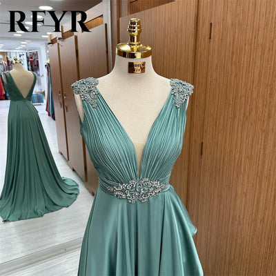 RFYR Tank Elegant Sexy Wedding Party Dress V Neck Sequin Celebrity Dresses Soft Chiffion Special Occasion Dress Customized