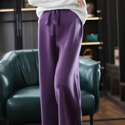 2023 New Woman's Pants Cashmere Trousers Casual Loose Wild Wool Pants Autumn And Winter Knitted Elastic Warm Daks Slack Britches