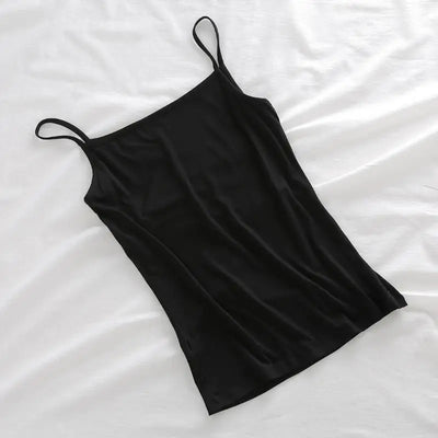 Summer Camisoles Tank Tops Women With Built In Bra Spaghetti Strap Tanks Vest Sleeveless Tees Cropped Top Solid Color Casual Top