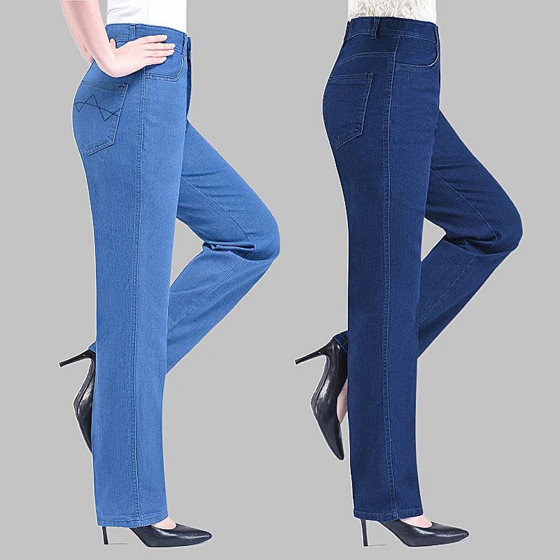 Middle Aged Baggy Denim Pants Women Casual Big Size 28-38 Straight Jeans Mom High Waist Stretch Vaqueros Elegant Retro Jeansy