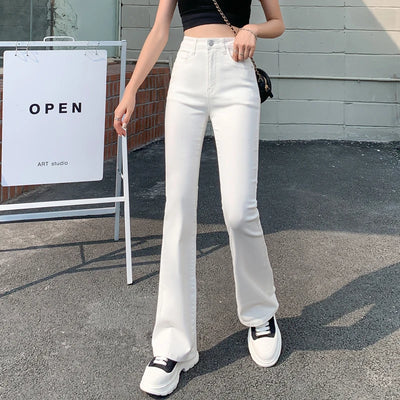 Flared Jeans Woman High Waist Wide Leg Pants New Leisure Fashion Stretch Elasticity Washde Denim Trousers For Female Plus Size