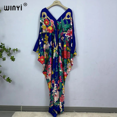 2023 Print Caftans for Women NEW fashion Beachwear WINYI Maxi robes beach V-neck Bohemian long dress Middle East Casual kaftan