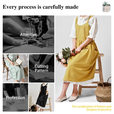 Apron Gardening Works Cross Back Cotton/Linen Blend Aprons Pinafore Dress with Two Pockets Cooking,Baking,Flower Arrangement