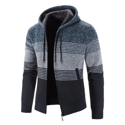 Autumn Winter Men's Hooded Sweater Jacket Warm Cashmere Casual Wool Zipper Slim Fleece Cardigan Men Coat Knitwear Sweater Men