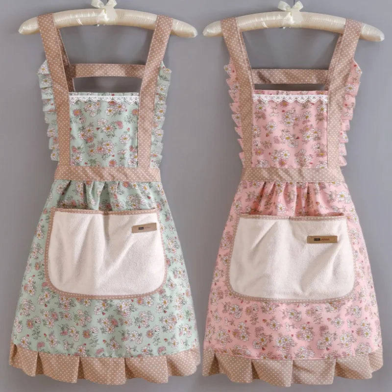 Fashion Women Floral Apron Cooking Female Adult Waist Thin Breathable Male Work Cotton Canvas Floral Style Home Kitchen