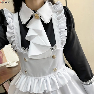 Women Maid Outfit Lolita Dress Cute Kawaii Cafe Costume Black White Men Uniform Long Apron Dress Mucama Cosplay Costume