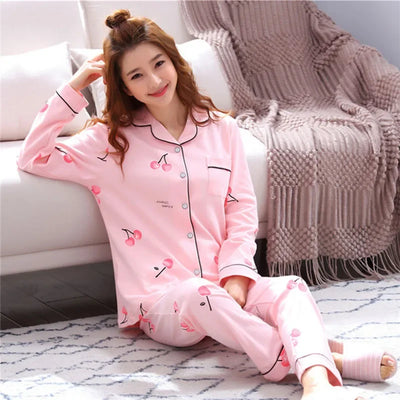 Women's Pajamas Set V-Neck Button down Top and Trousers Sleepwear Homewear Casual Nightwear Loungewear Autumn Winter Two-Piece