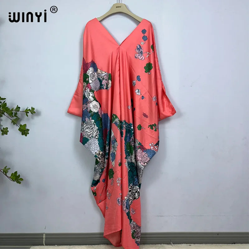 2023 Print Caftans for Women NEW fashion Beachwear WINYI Maxi robes beach V-neck Bohemian long dress Middle East Casual kaftan